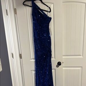 Glamorous Blue Sequin Asymmetrical Dress